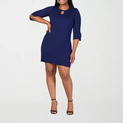 24seven Comfort Apparel Womens Plus Elbow Sleeve Shift Dress In Blue