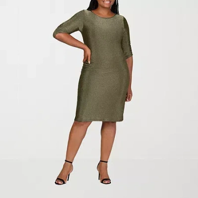 24seven Comfort Apparel Womens Plus Elbow Sleeve A-line Dress In Yellow