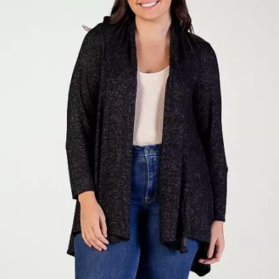 24seven Comfort Apparel Womens Long Sleeve Open Front Plus Cardigan In Black