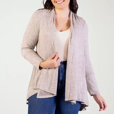24seven Comfort Apparel Womens Long Sleeve Open Front Plus Cardigan In Sand