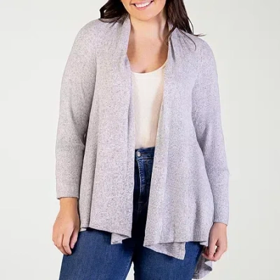 24seven Comfort Apparel Womens Long Sleeve Open Front Plus Cardigan In Gray