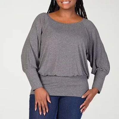 24seven Comfort Apparel Womens Plus Scoop Neck Long Sleeve Blouse In Gray
