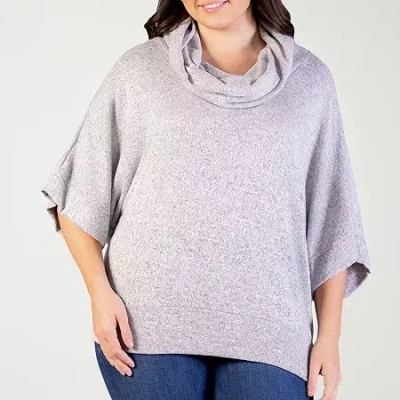 24seven Comfort Apparel Womens Plus Cowl Neck Elbow Sleeve Blouse In Gray