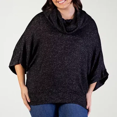 24seven Comfort Apparel Womens Plus Cowl Neck Elbow Sleeve Blouse In Black