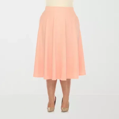 White Mark Womens Plus Stretch Fabric Midi Flared Skirt In Orange
