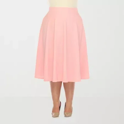 White Mark Womens Plus Stretch Fabric Midi Flared Skirt In Pink