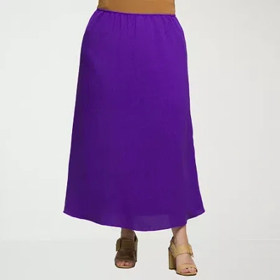 24seven Comfort Apparel Womens Plus Mid Rise Long A-line Skirt In Purple