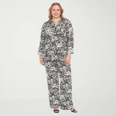 White Mark 2-pc. Floral Pant Set-plus In Black