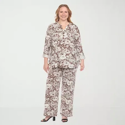 White Mark 2-pc. Floral Pant Set-plus In Brown