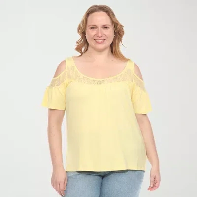 White Mark Plus Womens Lace Trim Viscose Pullover Top In Yellow