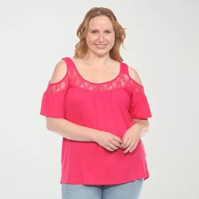 White Mark Plus Womens Short Sleeve Tunic Top In Pink