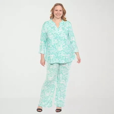 White Mark 2-pc. Floral Pant Set-plus In Green