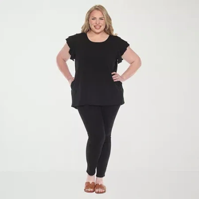 White Mark Plus Womens Round Neck Short Sleeve Tunic Top In Black