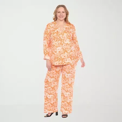 White Mark 2-pc. Floral Pant Set-plus In Orange