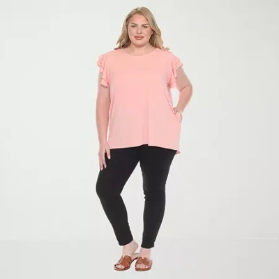 White Mark Plus Womens Round Neck Short Sleeve Tunic Top In Pink