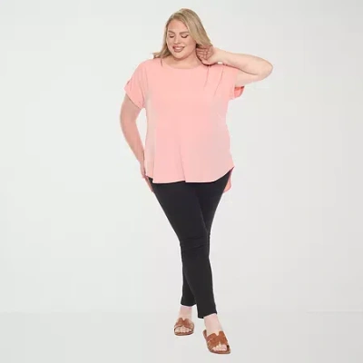 White Mark Plus Womens Round Neck Short Sleeve Tunic Top In Pink