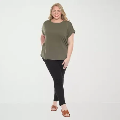 White Mark Plus Womens Round Neck Short Sleeve Tunic Top In Green