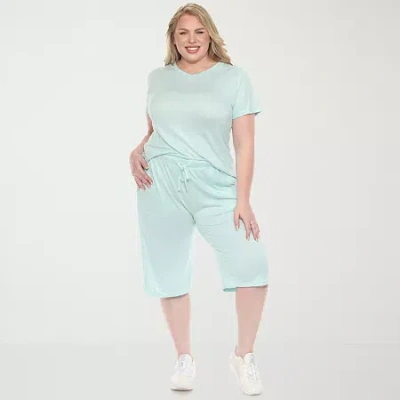 White Mark Plus Size Short Sleeve And Capri Lounge Set In Green