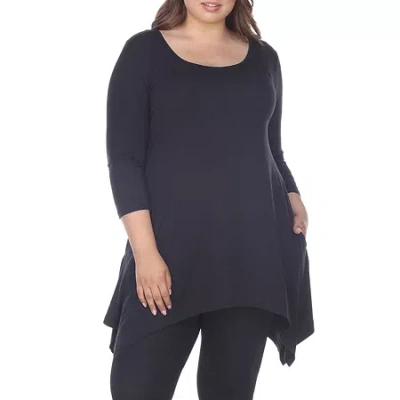 White Mark Plus Womens Round Neck 3/4 Sleeve Tunic Top In Black