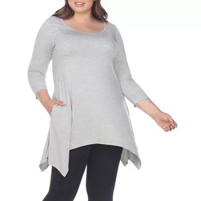 White Mark Plus Womens Round Neck 3/4 Sleeve Tunic Top In Gray