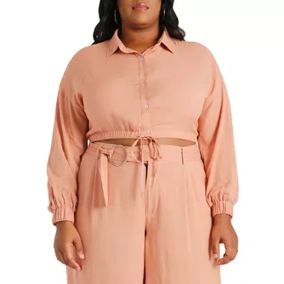 Poetic Justice Womens Plus Long Sleeve Crop Top In Sand