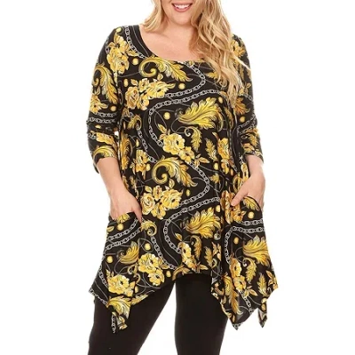 White Mark Plus Womens Scoop Neck 3/4 Sleeve Tunic Top In Black