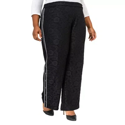 Poetic Justice Womens Plus High Rise Over Belly Wide Leg Palazzo Pant In Black