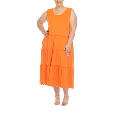 White Mark Womens Plus Sleeveless Midi Maxi Dress In Orange