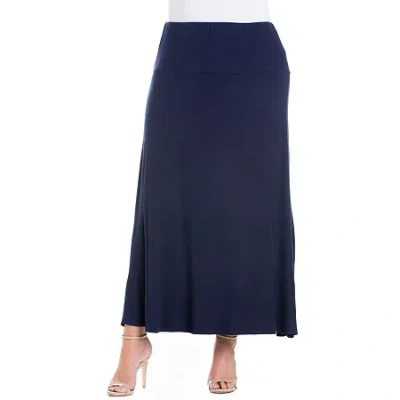 24seven Comfort Apparel Womens Plus Mid Rise Stretch Fabric Maxi Skirt In Blue