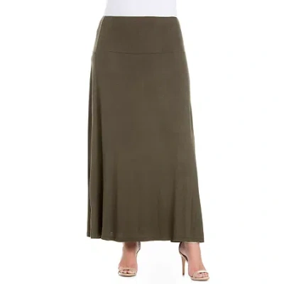 24seven Comfort Apparel Womens Plus Mid Rise Stretch Fabric Maxi Skirt In Green