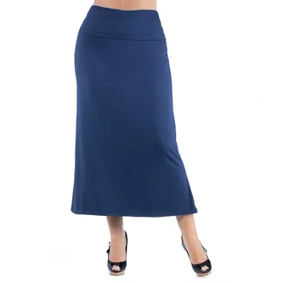 24seven Comfort Apparel Womens Plus Mid Rise Stretch Fabric Maxi Skirt In Blue