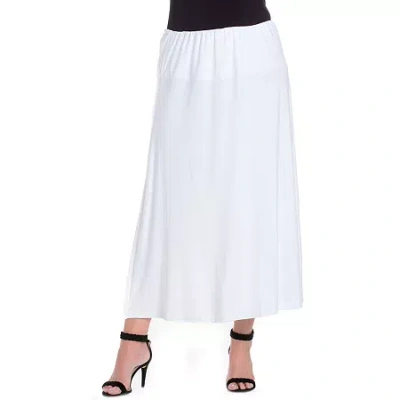 24seven Comfort Apparel Womens Plus Mid Rise Stretch Fabric Maxi Skirt In White