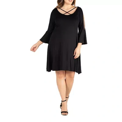24seven Comfort Apparel Womens Plus 3/4 Sleeve A-line Dress In Black