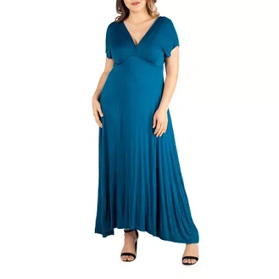 24seven Comfort Apparel Womens Plus Short Sleeve Maxi Dress In Blue