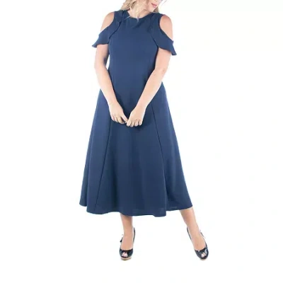 24seven Comfort Apparel Womens Plus Short Sleeve Maxi Dress In Blue
