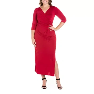 24seven Comfort Apparel Womens Plus 3/4 Sleeve Maxi Dress In Red