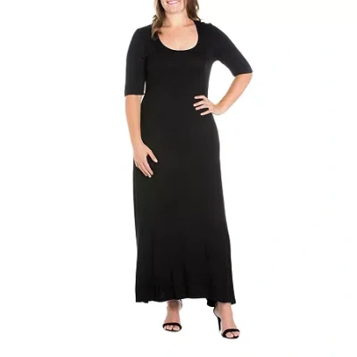 24seven Comfort Apparel Womens Plus 3/4 Sleeve Maxi Dress In Black