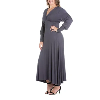 24seven Comfort Apparel Womens Plus Long Sleeve Maxi Dress In Gray
