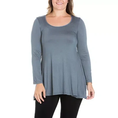 24seven Comfort Apparel Plus Womens Round Neck Long Sleeve Tunic Top In Gray