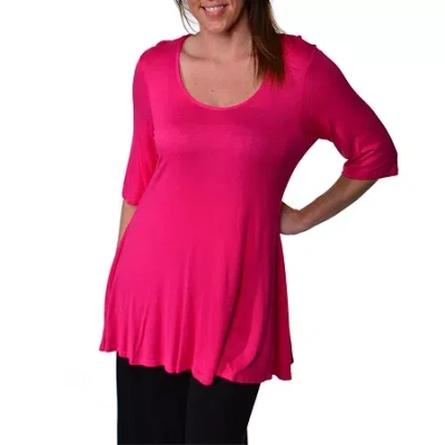 24seven Comfort Apparel Plus Womens Scoop Neck Elbow Sleeve Tunic Top In Pink