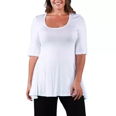 24seven Comfort Apparel Plus Womens Scoop Neck Elbow Sleeve Tunic Top In White
