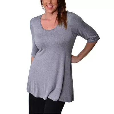 24seven Comfort Apparel Plus Womens Scoop Neck Elbow Sleeve Tunic Top In Gray