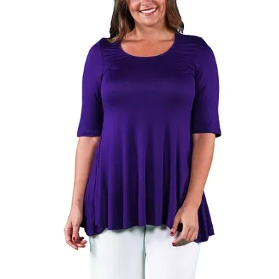 24seven Comfort Apparel Plus Womens Scoop Neck Elbow Sleeve Tunic Top In Purple