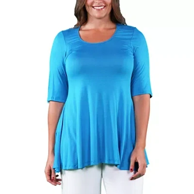 24seven Comfort Apparel Plus Womens Scoop Neck Elbow Sleeve Tunic Top In Blue
