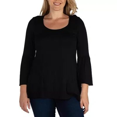 24seven Comfort Apparel Plus Womens Scoop Neck Long Sleeve Tunic Top In Black