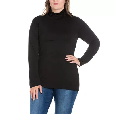 24seven Comfort Apparel Plus Womens Turtleneck Long Sleeve Tunic Top In Black