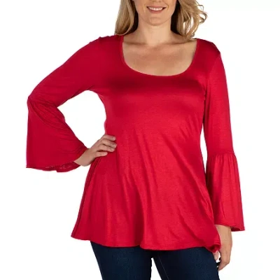 24seven Comfort Apparel Plus Womens Scoop Neck Long Sleeve Tunic Top In Red