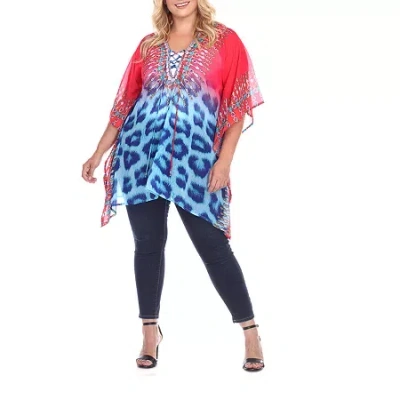 White Mark -plus Womens Split Tie Neck 3/4 Sleeve Tunic Top In Pink