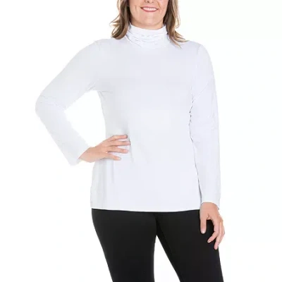24seven Comfort Apparel Plus Womens Turtleneck Long Sleeve Tunic Top In White