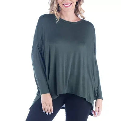 24seven Comfort Apparel Plus Womens Round Neck Long Sleeve Tunic Top In Green